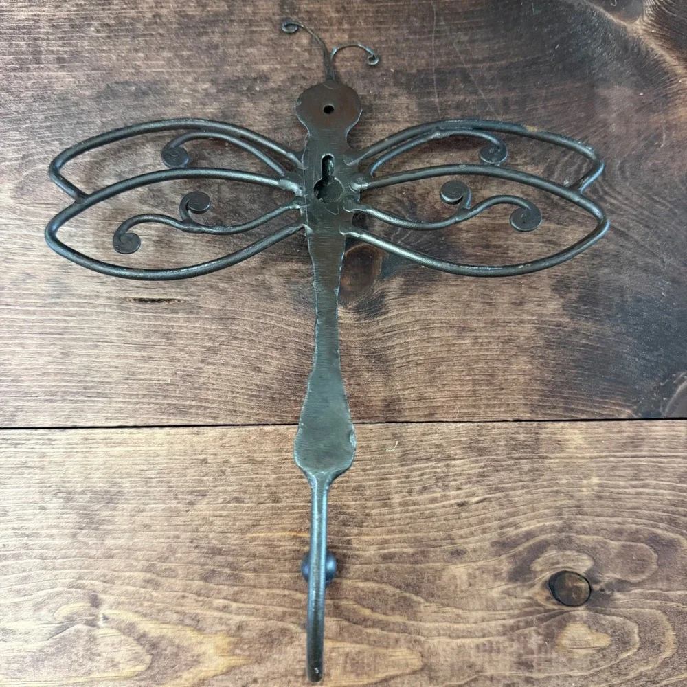 Vintage Rustic Cast Iron Dragonfly Wall Hook Decorative Metal Hanger Bronze